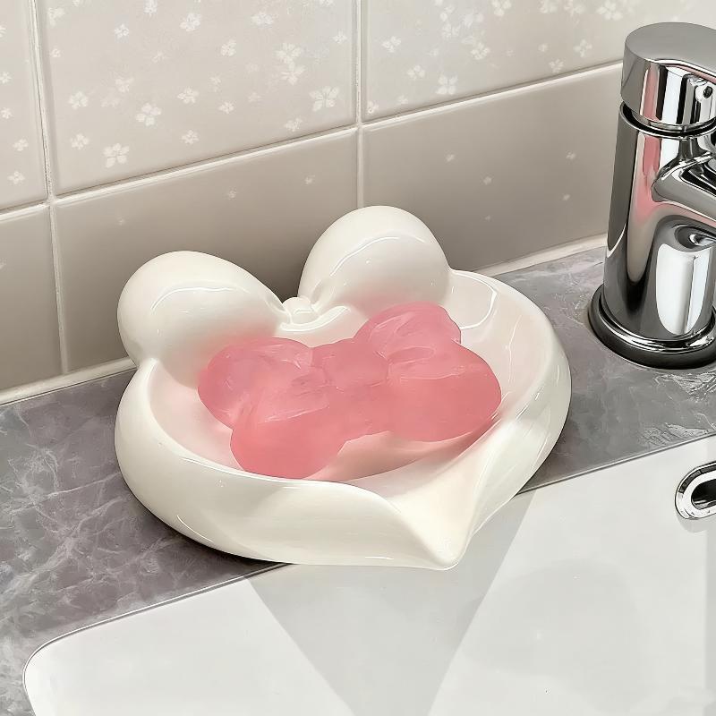 Vanity Home Decor - Cute Bow Heart Shaped Ceramic Soap