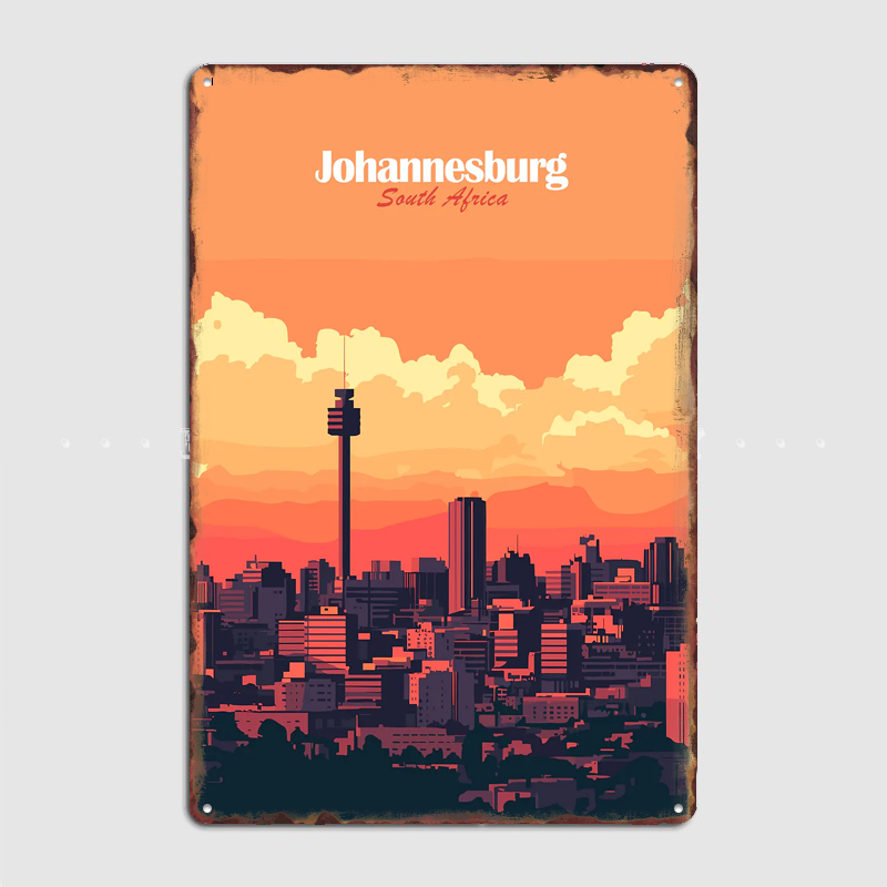 Home Decor Johannesburg - Johannesburg Skyline Travel Scenery Posters Retro