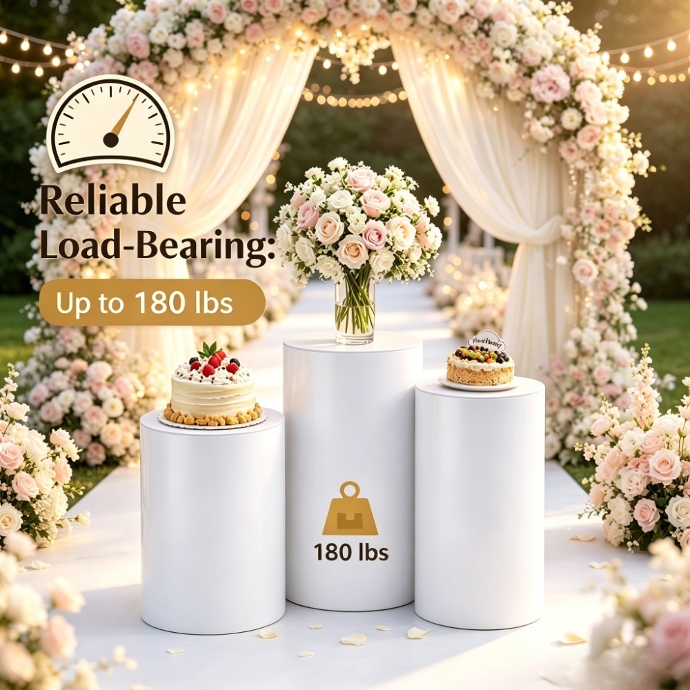 Home Decor For Wedding - 3/5Pcs White Cylinder Pedestal Stands, Round