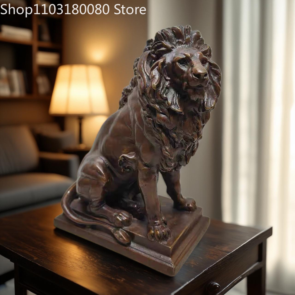Home Decor Statue - 21cm Antique Finish Copper Lion of
