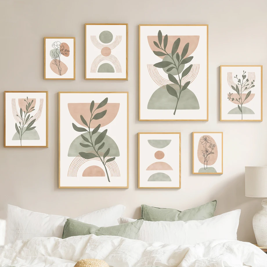 Geometric Wall Art - 1pcs(No frame)Bohemian Green Leaf Sun Rainbow
