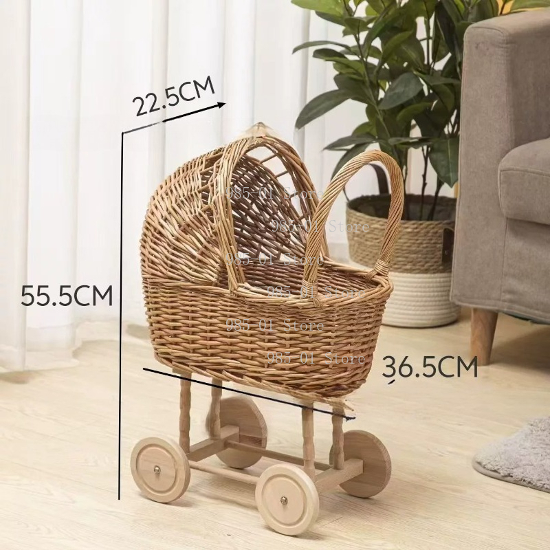 Rattan Plant Basket - Handwoven Wicker Bassinet Stroller Multi-Functional Storage