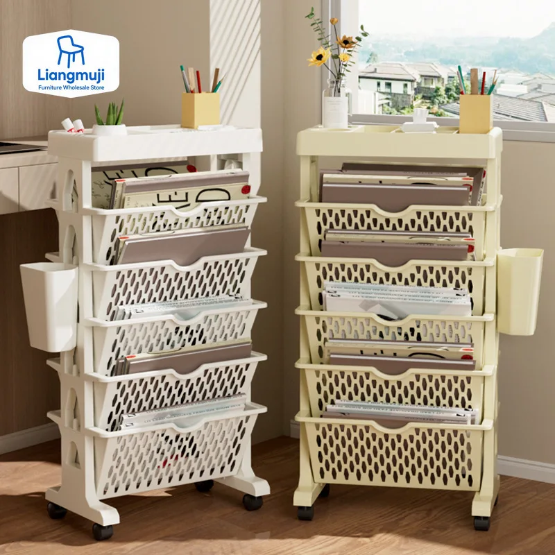 Home Decor On Wheels - 5 Tier Movable Book Shelf On