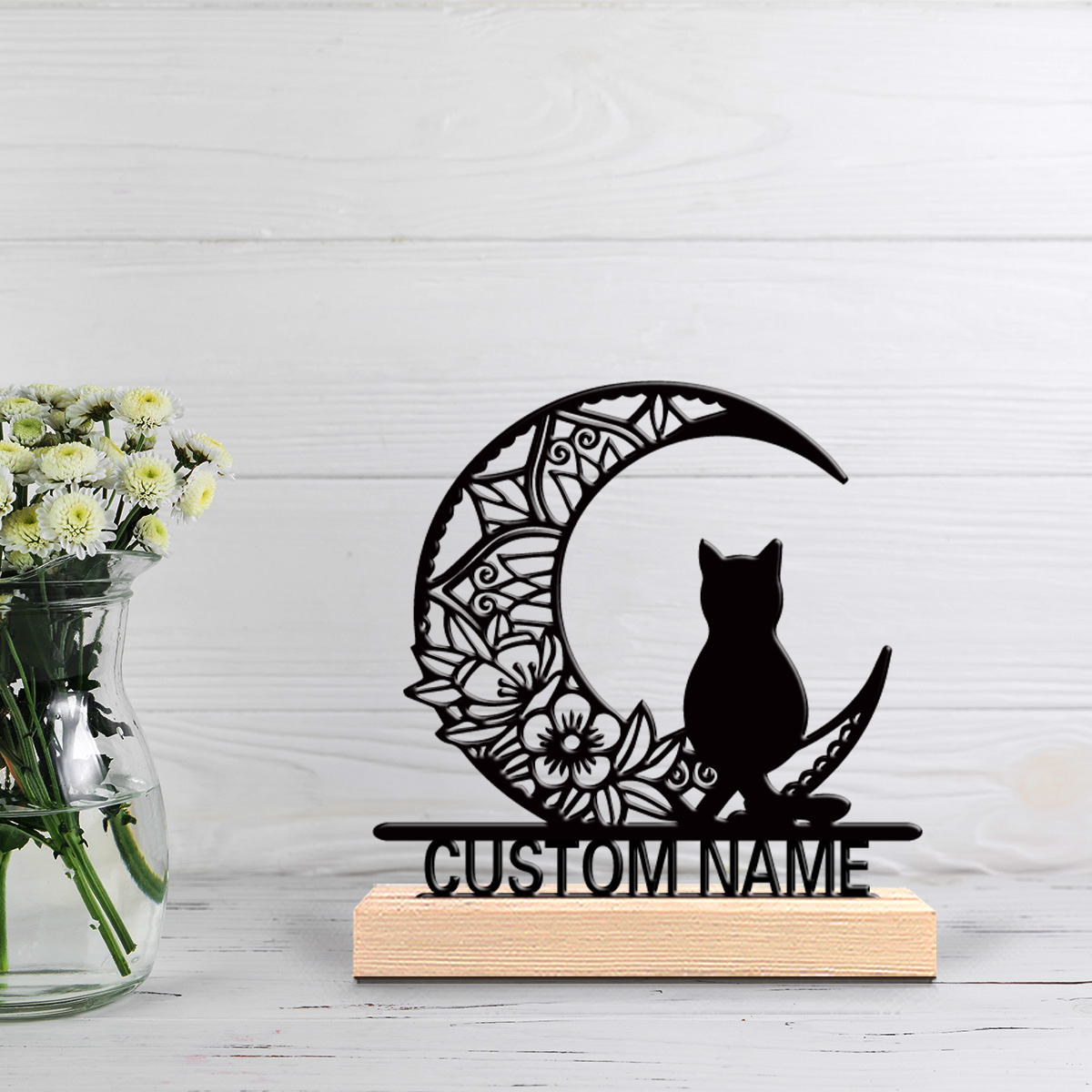 Home Decor Statue - 1pc Abstract moon cat Personalized Text