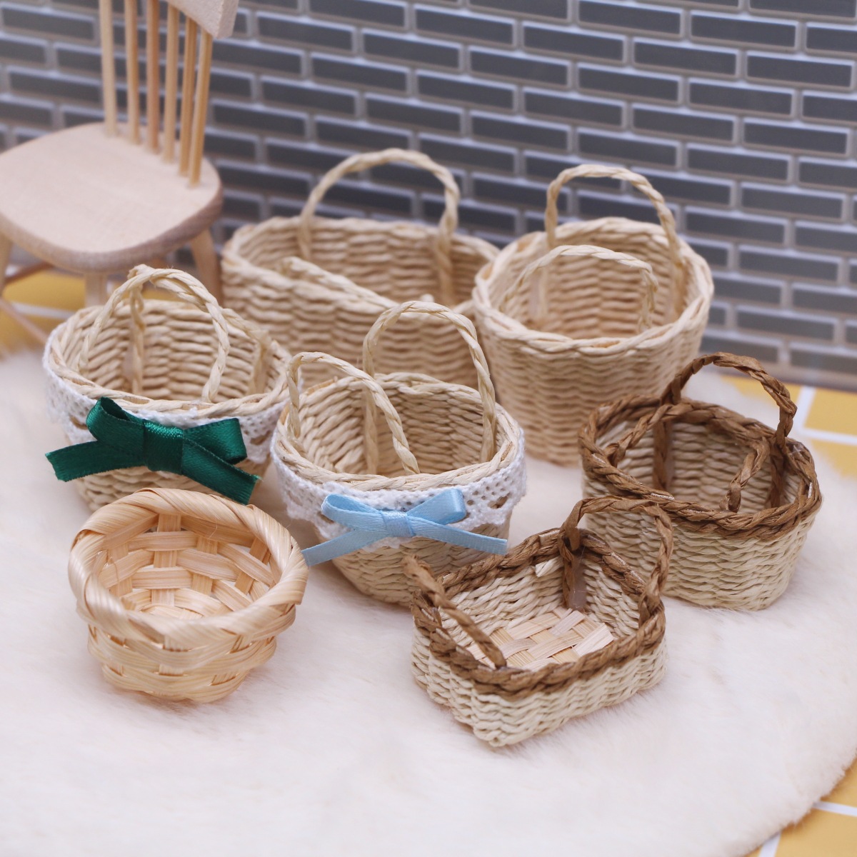 1Pc Dollhouse Handwoven Lafite - Rattan Plant Basket recension och pris