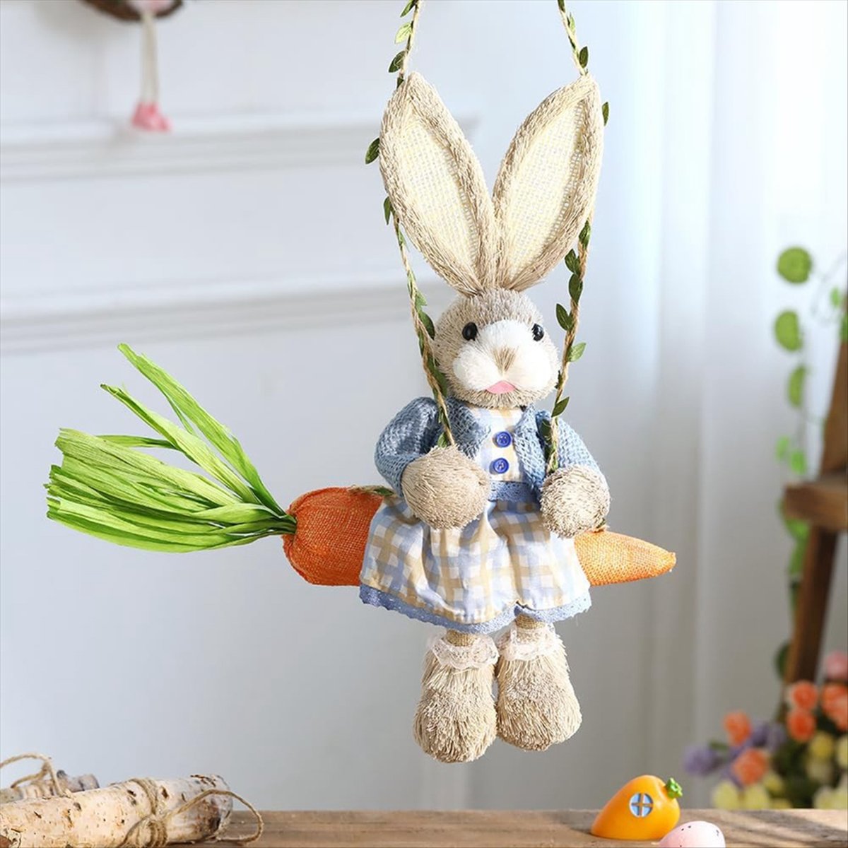 Easter Straw Bunny Figurine, S - Home Decor Statue recension och pris