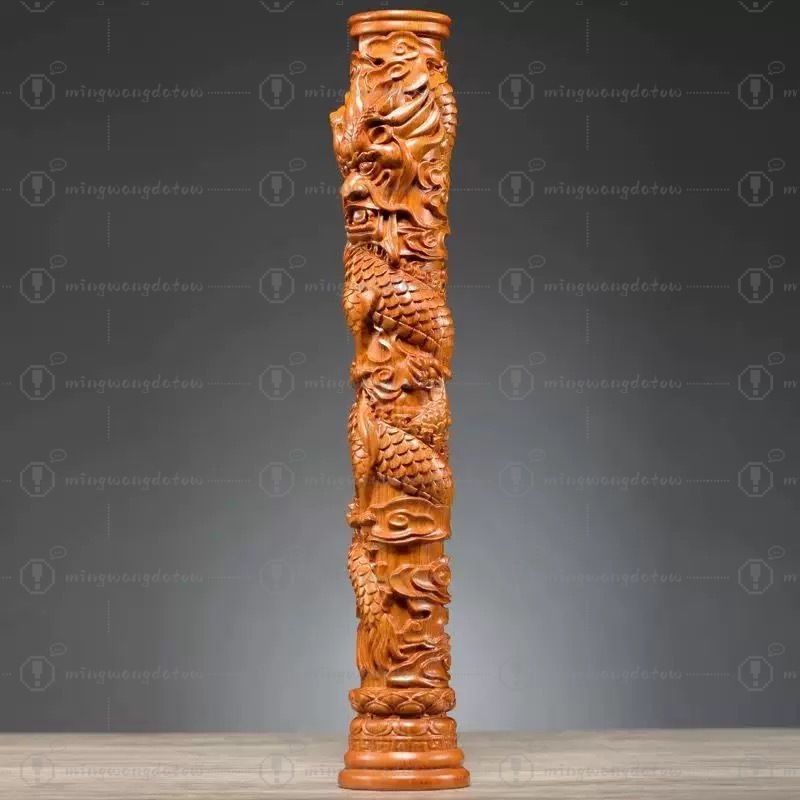 Rosewood Carved Dragon Pillar  - Home Decor Statue recension och pris