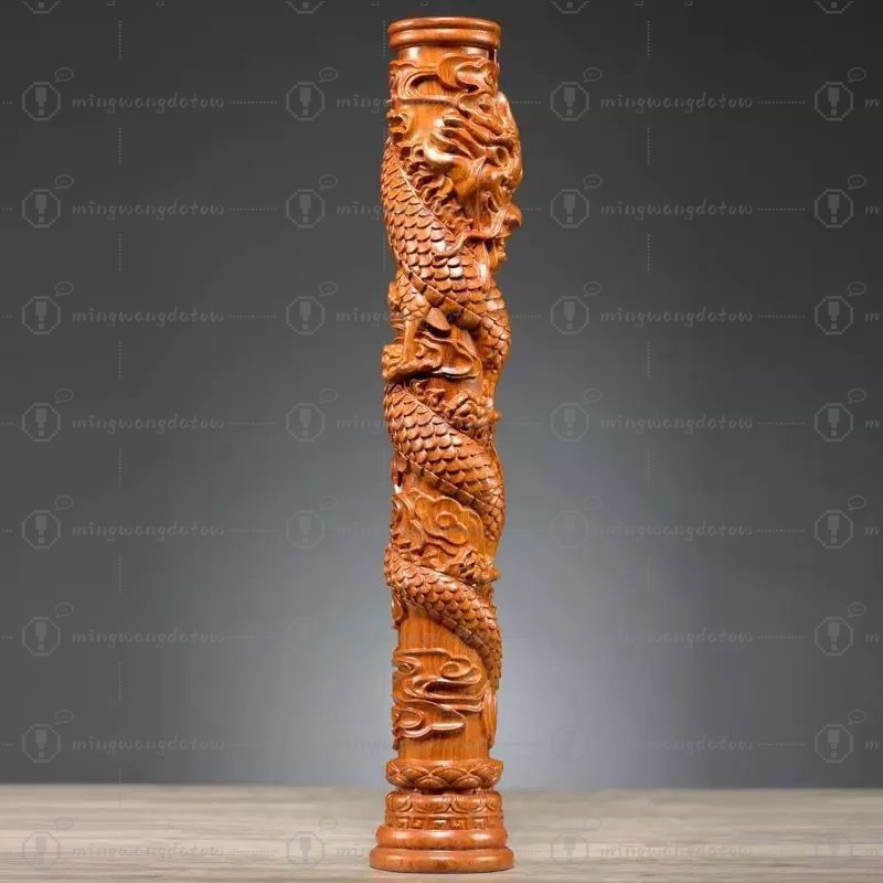Rosewood Carved Dragon Pillar  - Home Decor Statue recension och pris