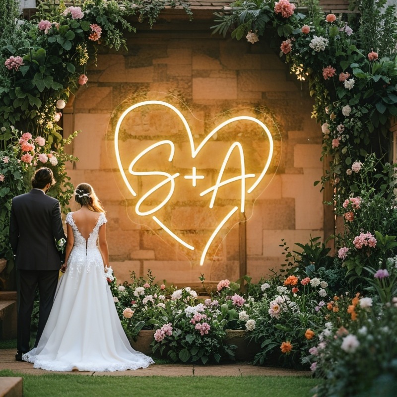Custom Initials Heart LED Neon - Home Decor For Wedding recension och pris