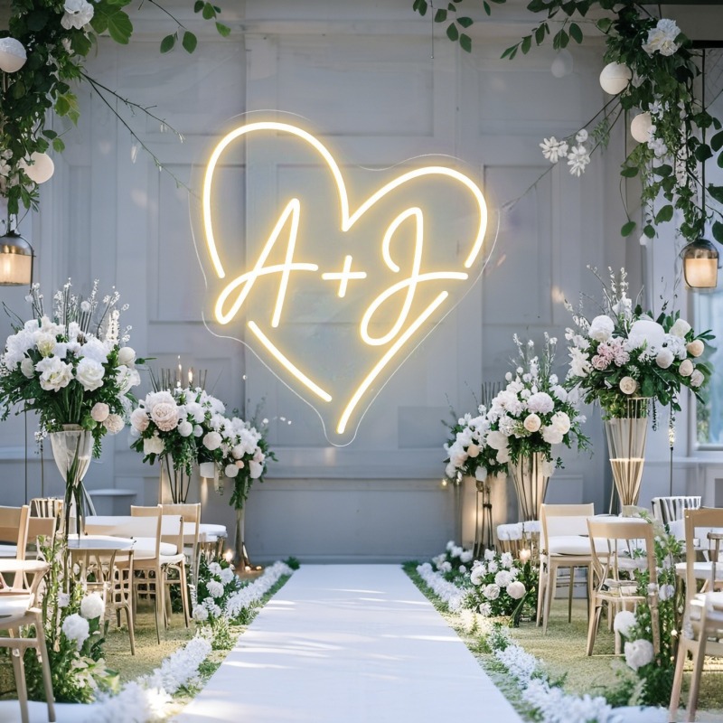 Custom Initials Heart LED Neon - Home Decor For Wedding recension och pris