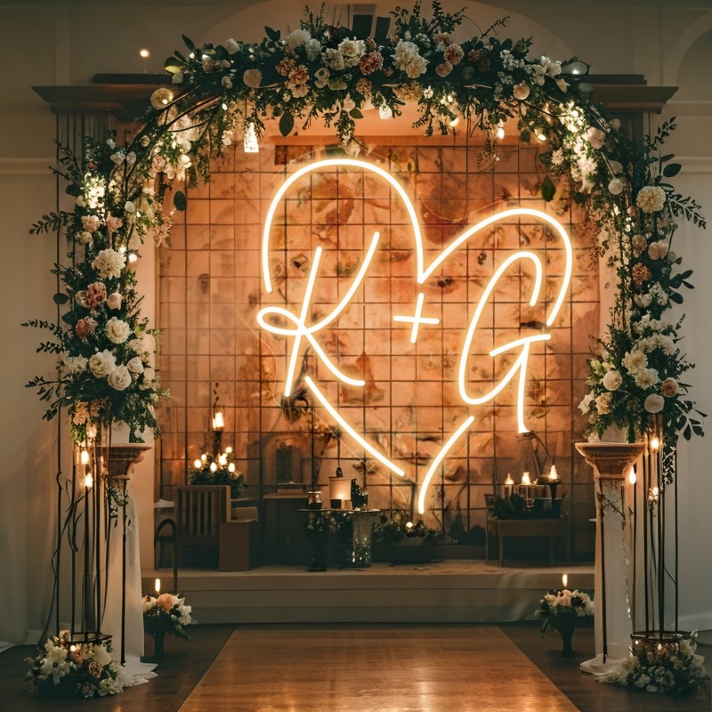 Custom Initials Heart LED Neon - Home Decor For Wedding recension och pris