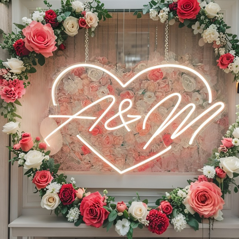 Custom Initials Heart LED Neon - Home Decor For Wedding recension och pris