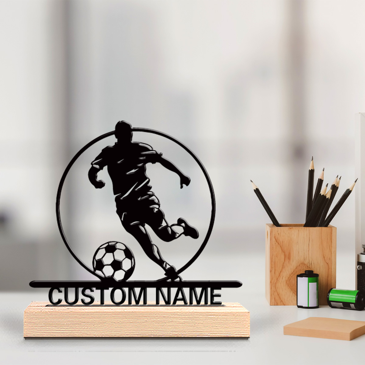 Custom Soccer Player Metal Sta - Home Decor Unique Items recension och pris